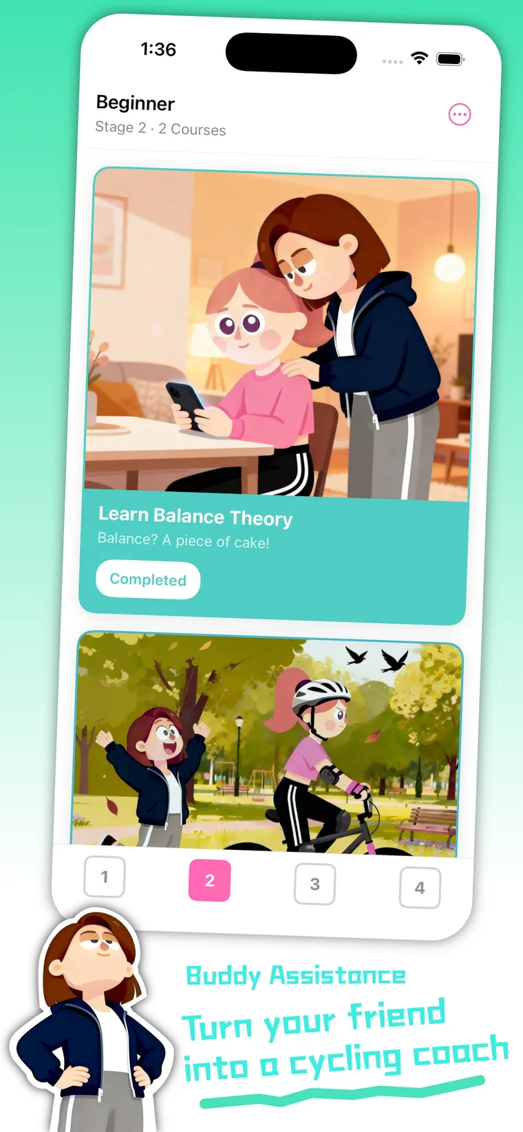 Learn2Bike app showing a lesson on an iPhone